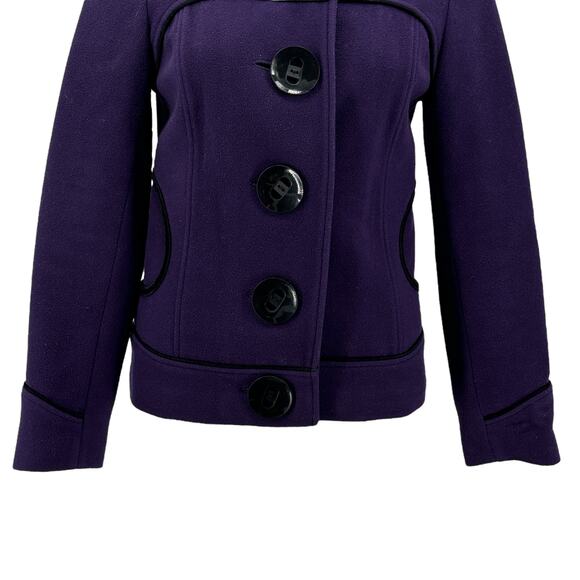 Sofia & Kyo Women's Wool Jacket SZ S Peacoat Purple Button Up Funnel Neck Short - Picture 3 of 12